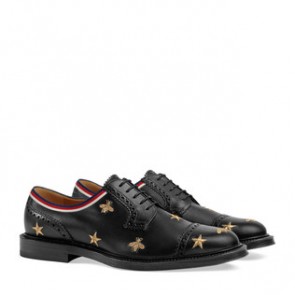 Mens Black Leather embroidered brogue shoe 496259 DX0B0 1071