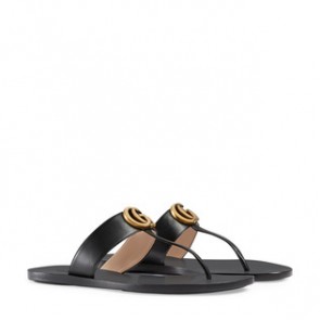 Women Leather thong sandal with Double G 497444 A3N00 9022