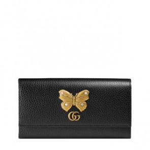 Leather continental wallet with butterfly CAOGT
