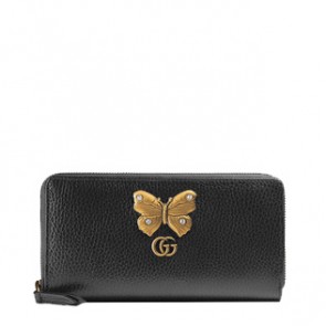 Women Leather zip around wallet with butterfly 499363