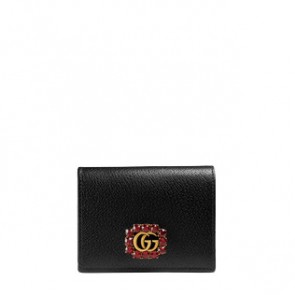 Women Leather card case with Double G and crystals 8230