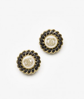 Lady's Chanel Stud Earrings Metal, Lambskin & Strass