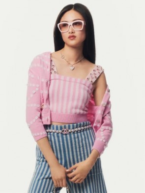Lady's Chanel Cardigan Light Pink & White