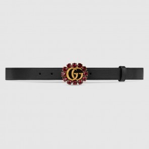 Women Leather belt with Double G and crystals 501175 AP0IT 8230