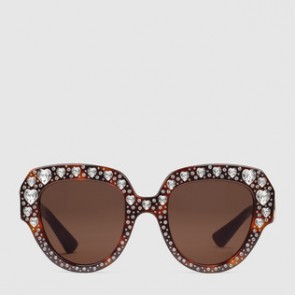 Women Square frame acetate sunglasses with crystals 504333 J0070 2202