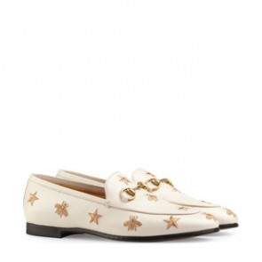 Women Jordaan embroidered white leather loafer 505281 D3V00 9022