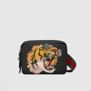 Mens Shoulder bag with panther face appliqué 523323 K1NYX 8548