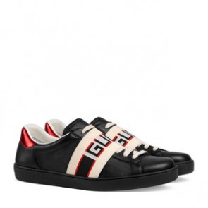Mens stripe black leather sneaker 523469 0FIV0 1076