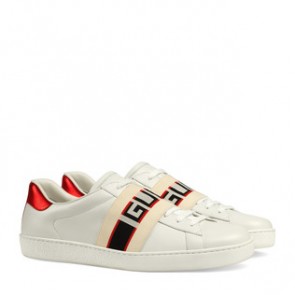 Mens stripe white leather sneaker 523469 0FIV0 9091