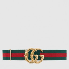 Women Web elastic belt with torchon Double G buckle 524101 HGWKG 8460