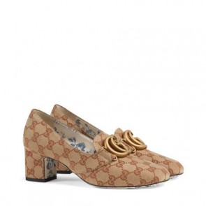 Women's GG canvas mid heel pump with Double G