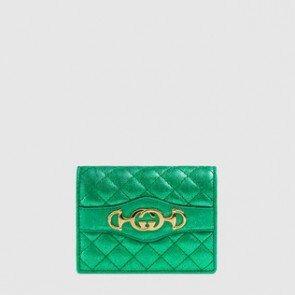 Women Green Laminated leather card case