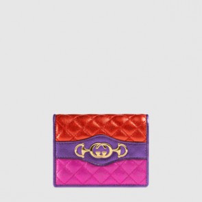 Women Fuchsia and red Laminated leather card case