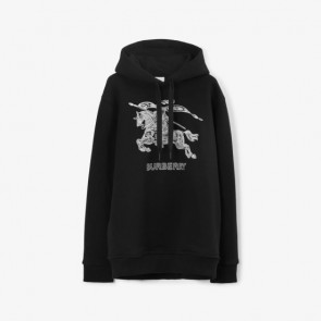 Men's Burberry Embroidered EKD Cotton Hoodie Black