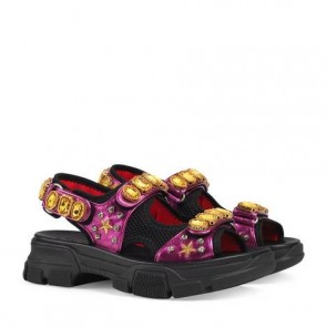 Women Metallic leather sandal with crystals 550011 DOR70 5666
