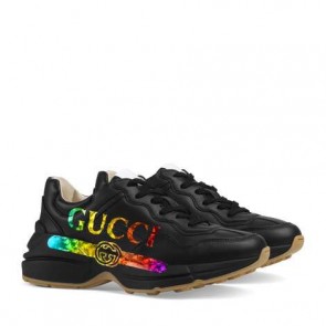 Rhyton black leather sneaker with logo 553608 DRW00 1000