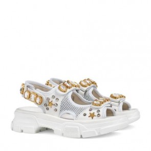 Women Leather and mesh sandal with crystals 557471 DIR20 9014