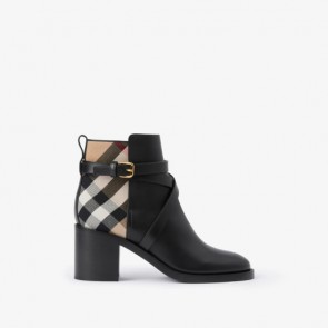 Lady's Burberry House Check and Leather Ankle Boots