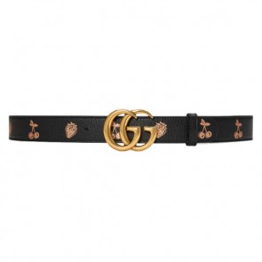 Gucci GG Marmont thin belt trawberry and cherry print belts