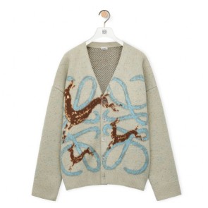 Lady's Loewe Anagram Deer Cardigan In Wool
