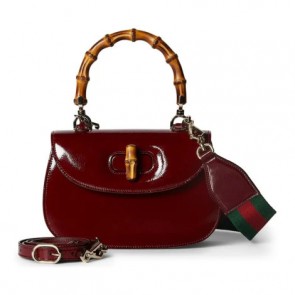 Lady's Gucci Bamboo 1947 Patent Leather Small Top Handle Bag