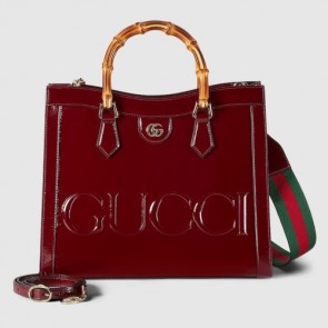 Gucci Diana Medium Tote Bag In Shiny Dark Red