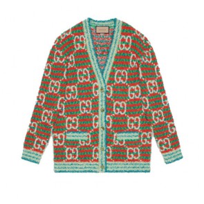 Lady's Gucci Red and green maxi GG cotton cardigan