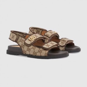 Lady's Gucci Double G Sandal In GG Canvas