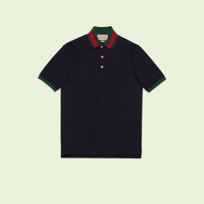 Man's Gucci Cotton Piquet Polo With Web Collar