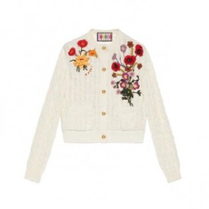 Lady's Gucci Lovelight Cotton Cardigan With Embroidery