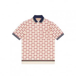 Men's Gucci Horsebit Print Cotton Polo Shirt