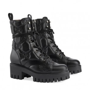 Lady's Gucci GG Matelassé Lace-Up Boot
