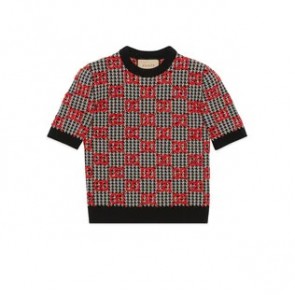 Lady's Gucci GG Bouclé Pied De Poule Wool Top