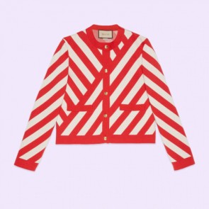 Lady's Gucci White&Red Striped jacquard cardigan