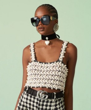 Lady's Gucci Cotton Top With Pearl Embroidery