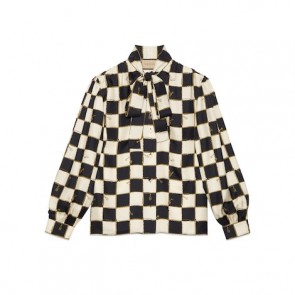 Lady's Gucci Chain And Check Print Silk Shirt