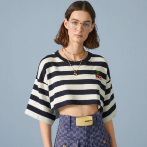 Gucci Striped Cotton Cropped T-Shirt