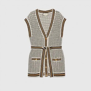 Lady's Gucci Stitch Cotton Cardigan With Lamé