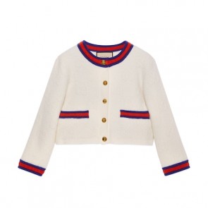 Lady's Gucci Felted GG Wool Cardigan With Web