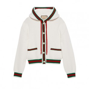 Lady's Gucci Rib Stitch Wool Cardigan With Web