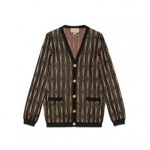 Lady's Gucci Lamé Horsebit Jacquard Cardigan