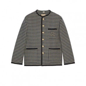 Lady's Gucci Wool Gingham Jacket With Interlocking G