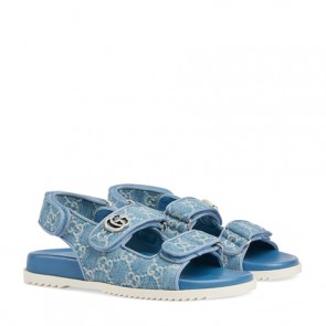 Discount Lady's Gucci GG denim Flat Sandal Blue