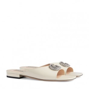 Lady's Gucci Crystal Double G Slide Sandal
