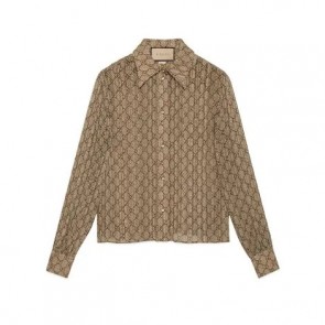 Lady's Gucci Luxury GG Damier Print Silk Shirt ‎