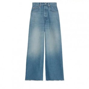 Lady's Gucci Oversized Denim Pant With Slim Horsebit