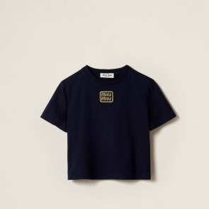 Lady's Miumiu Cotton Jersey T-Shirt In Navy