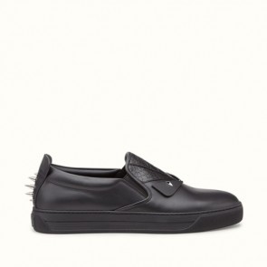 Mens Slip on sneakers in matte black leather featuring Bag Bugs eyes