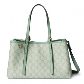 Lady's Gucci GG Emblem Small Tote Bag In Sage Green