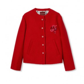 Lady's Gucci Embroidered wool bouclé jacket Red